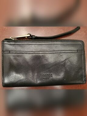 margot Black Leather Zip Wristlet with Gold Hardware